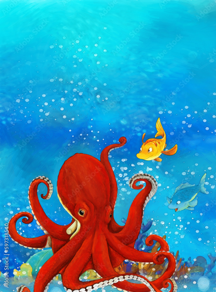 cartoon scene animals swimming on colorful and bright coral reef - illustration for children cartoon scene animals swimming on colorful and bright coral reef - illustration for children
