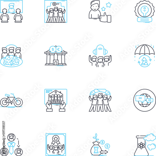 International outreach linear icons set. Global, Diversity, Unity, Cultural, Exchange, Outreach, Collaboration line vector and concept signs. Empowerment,Communication,Inclusivity outline