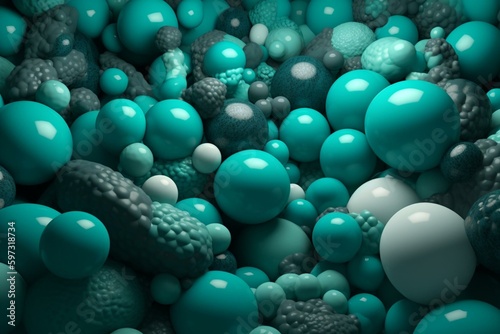 Multicolored abstract background made of 3D teal and grey balloons. 3D render. Generative AI © Briseis