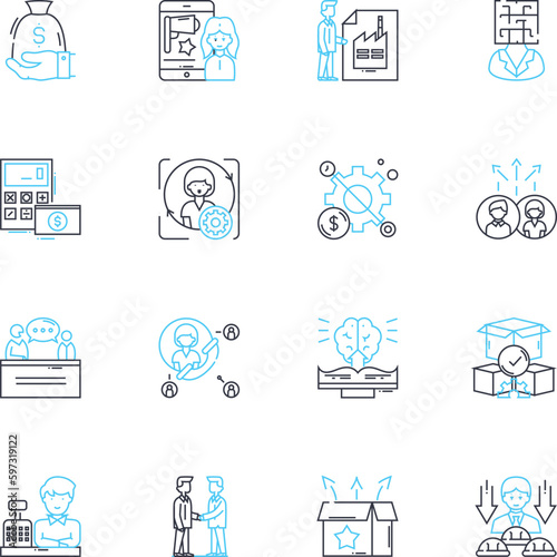 Expense control linear icons set. Budgeting, Cost-cutting, Tracking, Analysis, Management, Optimization, Reduction line vector and concept signs. Planning,Accountability,Oversight outline