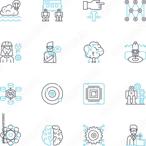 Digital advancement linear icons set. Innovation, Technology, Automation, Progress, Development, Advancement, Digitization line vector and concept signs. Connectivity,Robotization,Integration outline