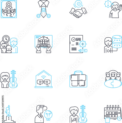 Corporate positions linear icons set. CEO, COO, CFO, CMO, CTO, HR, Accountant line vector and concept signs. Analyst,Auditor,Branding outline illustrations