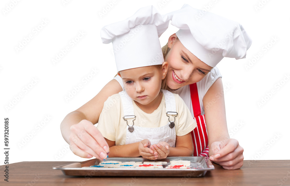 Mother and daughter preparing cream puffs Mother and daughter preparing cream puffs
