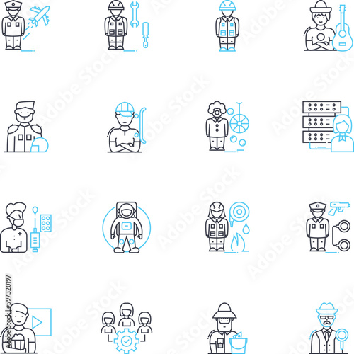 Collaborations linear icons set. Coalition, Partnership, Alliance, Teamwork, Synergy, Cooperation, Association line vector and concept signs. Unity,Coordination,Joint effort outline illustrations