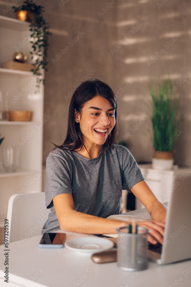 Happy young female team leader reacting positively to new project ideas. Happy young female team leader reacting positively to new project ideas.