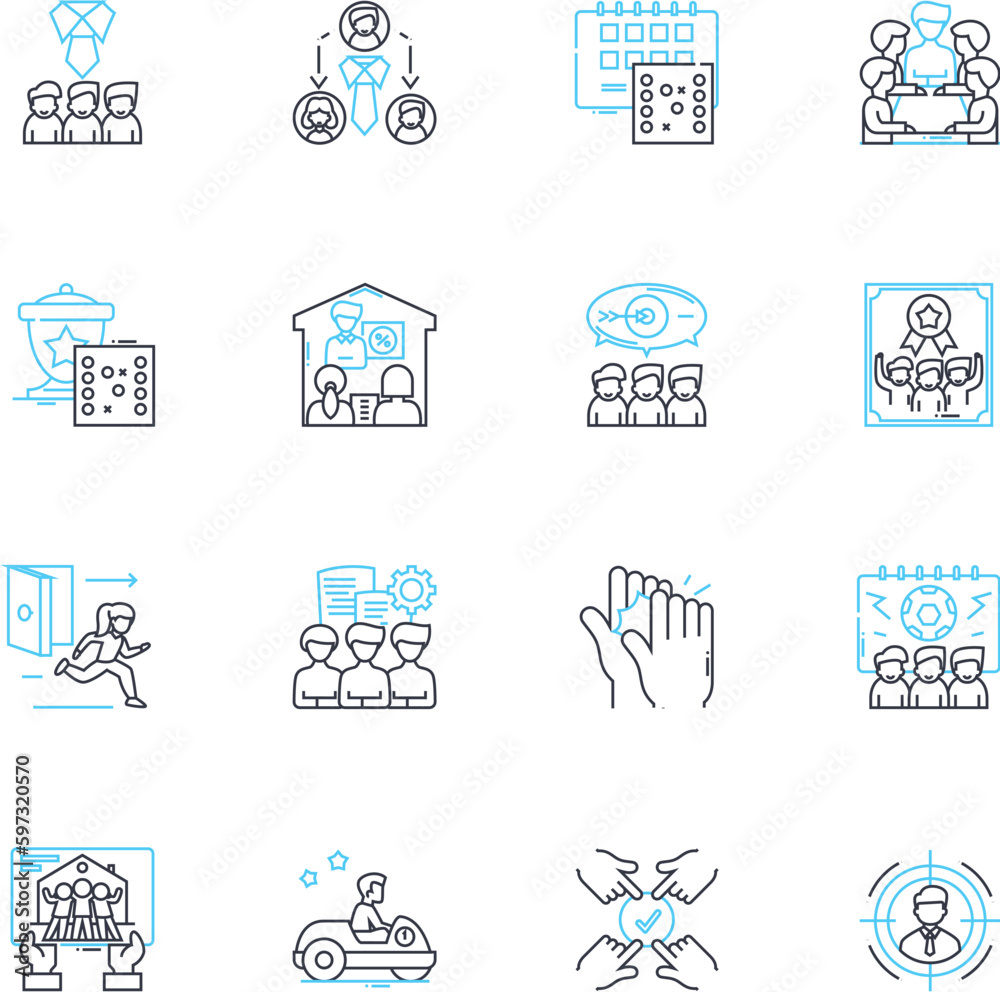 Collaboration partners linear icons set. Synergy, Alliance, Co-creation, Joint venture, Partnership, Cooperation, Teamwork line vector and concept signs. Alliance,Mutualism,Coordination outline