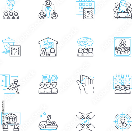 Collaboration partners linear icons set. Synergy, Alliance, Co-creation, Joint venture, Partnership, Cooperation, Teamwork line vector and concept signs. Alliance,Mutualism,Coordination outline
