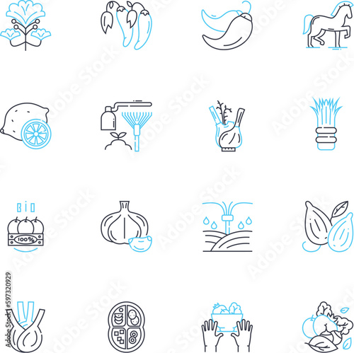 Agribusiness linear icons set. Farming, Livestock, Produce, Irrigation, Fertilizer, Harvest, Cultivation line vector and concept signs. Agronomy,Tractor,Pesticides outline illustrations