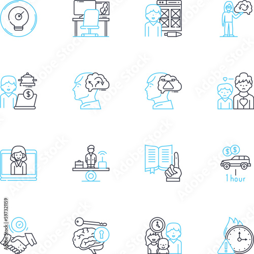 Task completion linear icons set. Achievement, Accomplishment, Success, Fulfillment, Progress, Efficiency, Productivity line vector and concept signs. Finalization,Perfection,Closure outline
