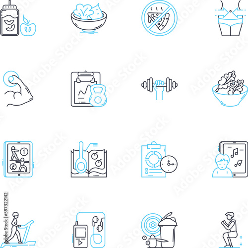 Run sprints linear icons set. Speed , Acceleration , Endurance , Agility , Power , Stamina , Intensity line vector and concept signs. Explosiveness ,Fitness ,Strength outline illustrations