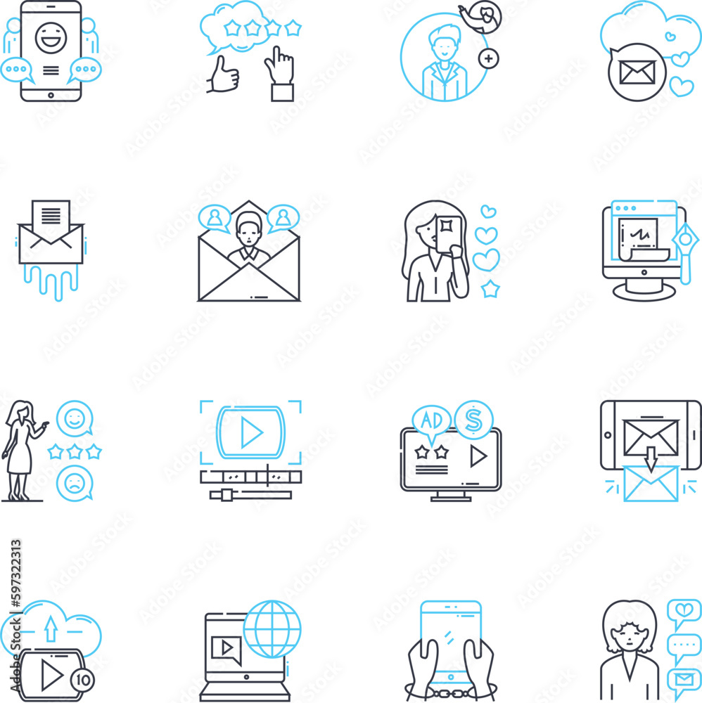Promotion strategy linear icons set. Advertising, Branding, Campaign, Conversion, Discounts, Engagement, Guerrilla line vector and concept signs. Incentives,Influencers,Instant outline illustrations