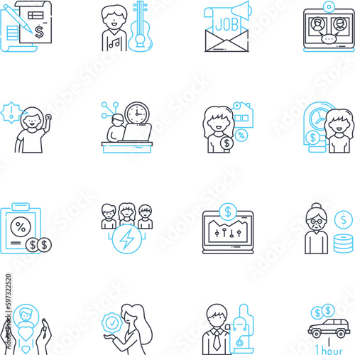 Operative linear icons set. Stealthy, Lethal, Covert, Tactical, Skilled, Resourceful, Efficient line vector and concept signs. Dangerous,Dynamic,Trained outline illustrations