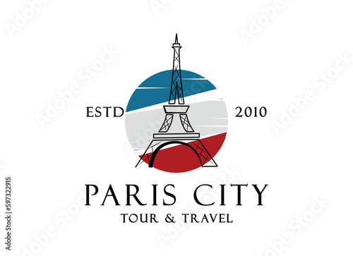 Paris tourist attraction logo design. Paris Eiffel tower travel landmark vector design. Paris famous places logotype