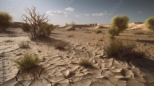 Sands of change, When ecology battles against desertification Generative AI photo