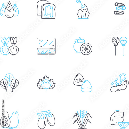 Cultivation linear icons set. Agriculture, Horticulture, Farming, Gardening, Cultivation, Irrigation, Harvesting line vector and concept signs. Composting,Fertilization,Tillage outline illustrations