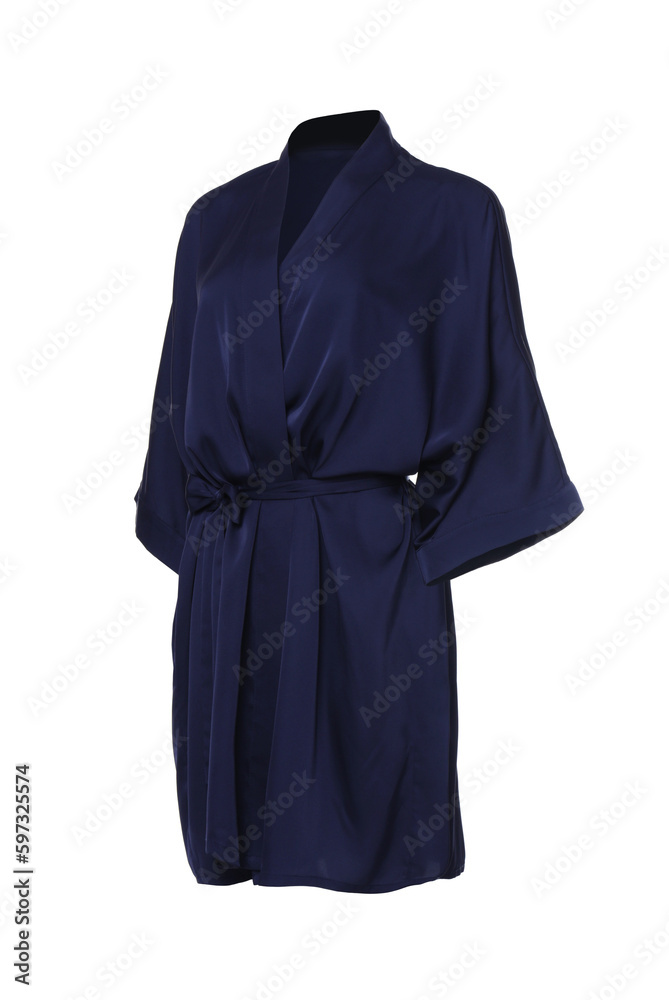 Dark blue silk bathrobe isolated on white Dark blue silk bathrobe isolated on white