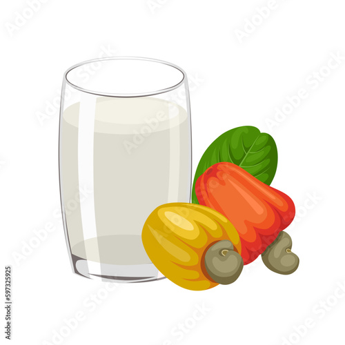 Vector illustration, a glass of goan urrak or feni, a traditional drink of fermented ripe cashew apple juice, isolated on a white background. photo