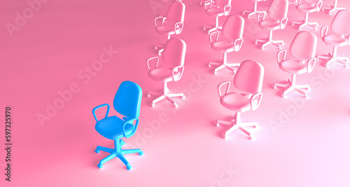 Office chairs competing with each other. Leadership concept. We are hiring.