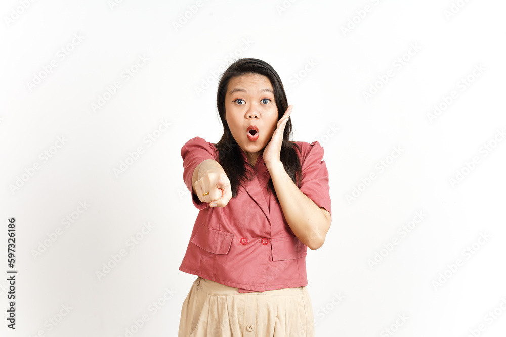 Pointing at you with shocked face Of Beautiful Asian Woman Isolated On White Background Pointing at you with shocked face Of Beautiful Asian Woman Isolated On White Background