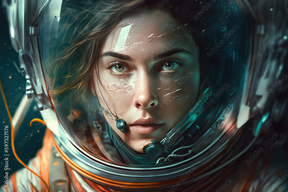 Portrait of female astronaut, generative ai Portrait of female astronaut, generative ai