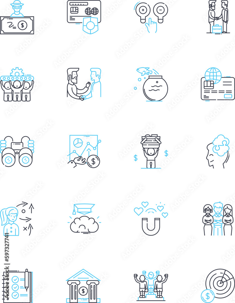 Key indicators linear icons set. Metrics, Analytics, Forecasting, Performance, Trends, Benchmarking, KPI line vector and concept signs. Dashboard,ROI,Efficiency outline illustrations
