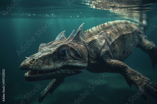 Aquatic dinosaur  Mesosaurus. Generative AI