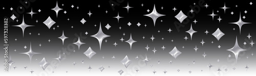 Chrome 3d emoji silver stars on a gradient black transparent background for decorations