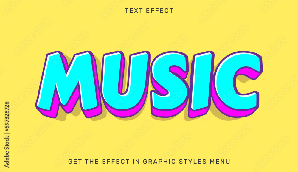 Music text effect template in 3d style