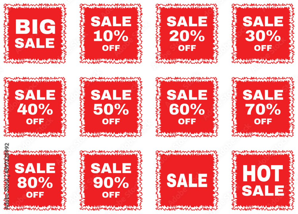 Badges for shop or business with price cuts. A set of twelve different seasonal discount stickers. EPS10 vector illustration. Badges for shop or business with price cuts. A set of twelve different seasonal discount stickers. EPS10 vector illustration.