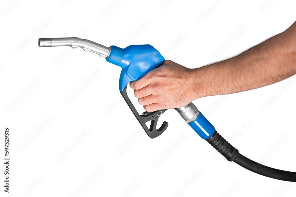 Human hand holding a gas nozzle Human hand holding a gas nozzle
