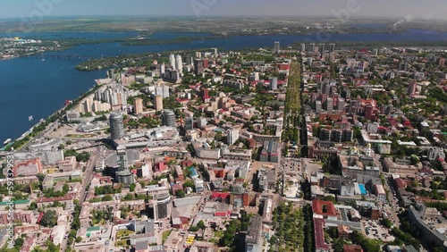 Dnipro city in Ukraine aerial footage