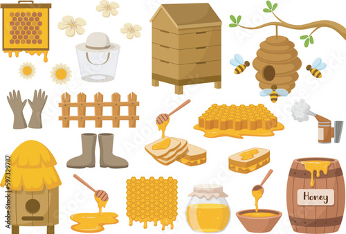 Set of beekeeping elements collection