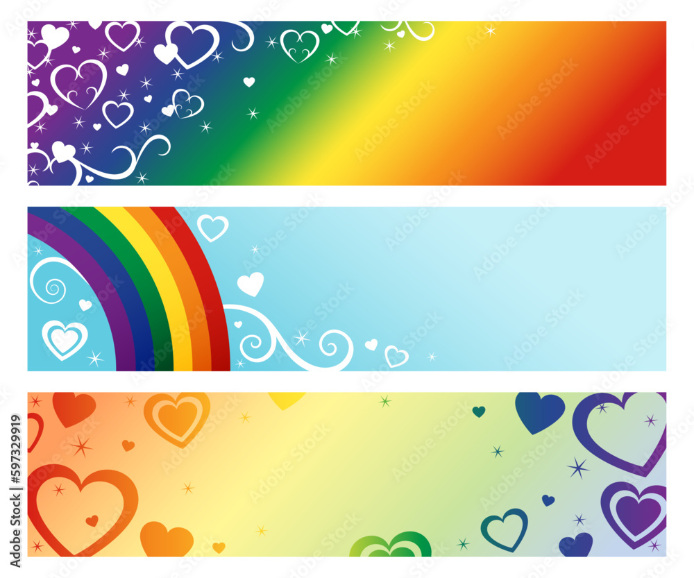 Obraz premium A set of three rainbow love banners in gradients