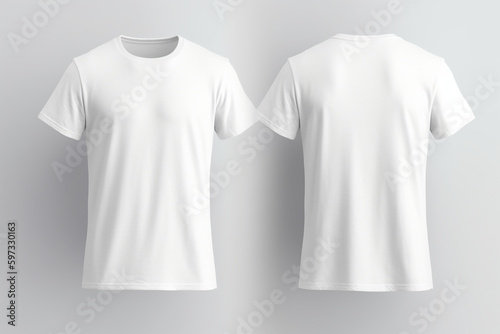 Blank White T - Shirt Mockup Template Front and Back Isolated on White,  Generative AI	