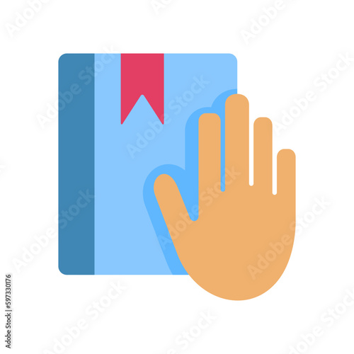 Oath flat icon for law, attorney, witness, swear, faith, legal, bible, education, hand, and honest logo	