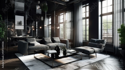 Concept of a luxury modern futuristic home interior design. Generative AI illustration.