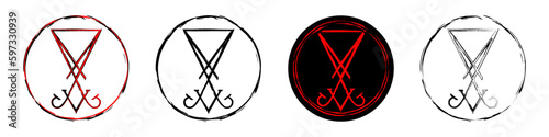 Sigil of Lucifer icon, sticker or t-shirt print design illustration in Goth style isolated on white background. Vector EPS 10