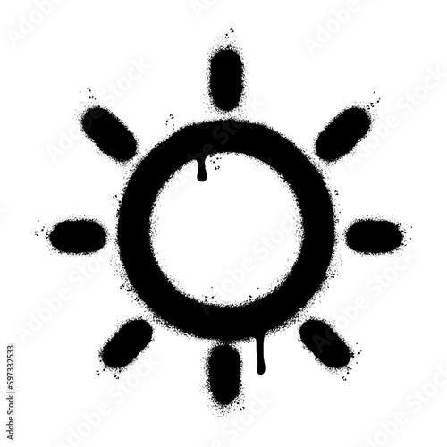 Spray Painted Graffiti Sun icon Sprayed isolated with a white background. graffiti Sun symbol with over spray in black over white.