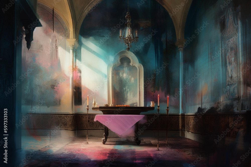 Iridescent Danish Pastel Altar Painting Generative AI Iridescent Danish Pastel Altar Painting Generative AI