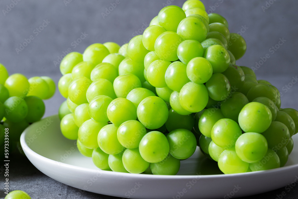 Shine Muscat, Green grapes on marble background Shine Muscat, Green grapes on marble background