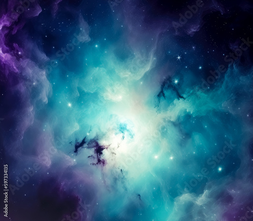 Purple and blue nebula in a field, in the style of detailed textures. Generative Ai. 