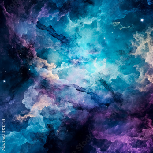 Purple and blue nebula in a field, in the style of detailed textures. Generative Ai. 