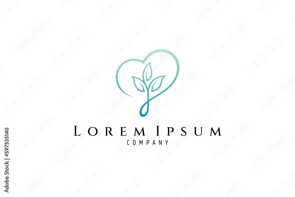 Abstract heart shape logo with various plants in line art design style Abstract heart shape logo with various plants in line art design style