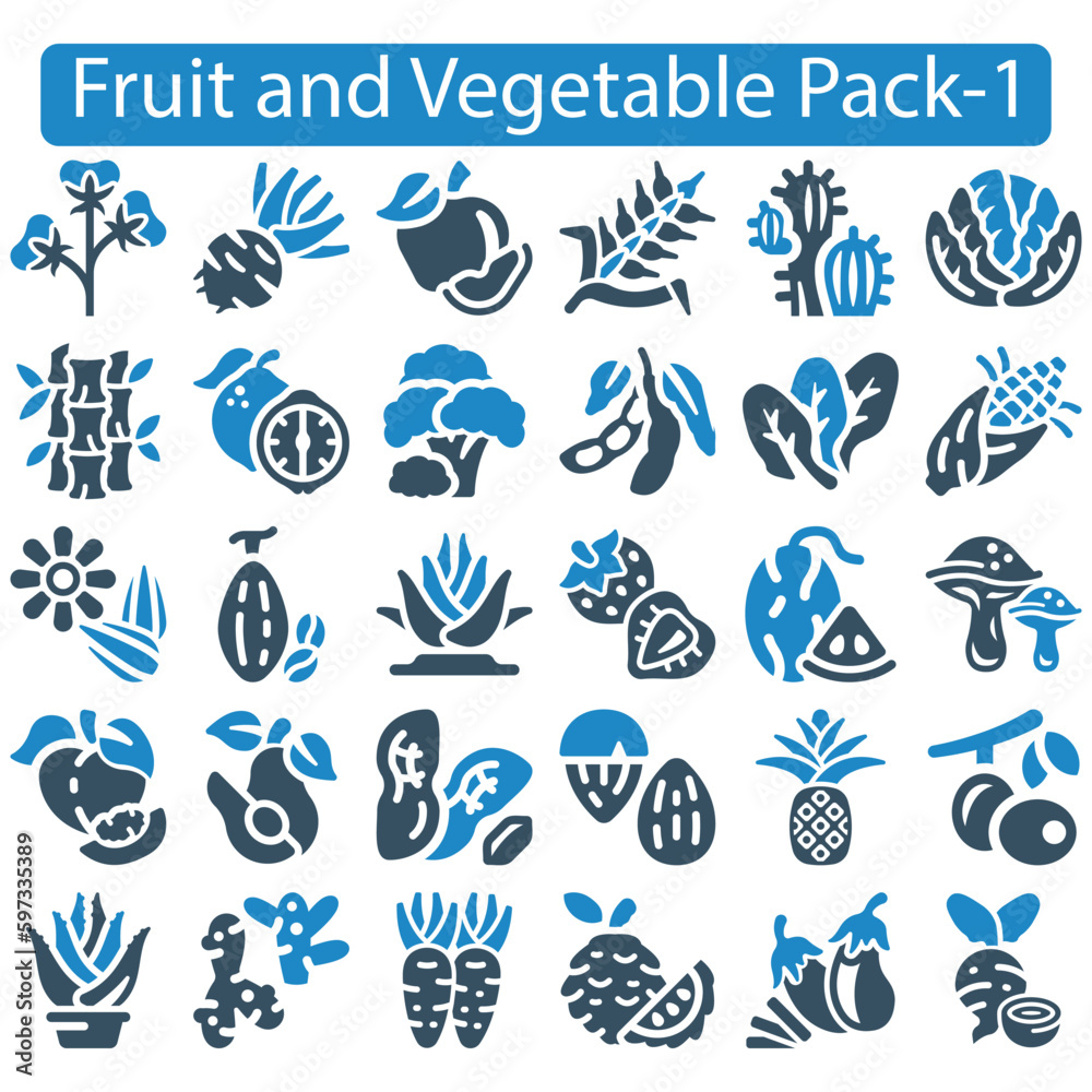 fruit and vegetable icon set
