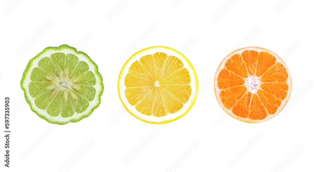 Set of sliced lemon leaf isolated on white background Set of sliced lemon leaf isolated on white background
