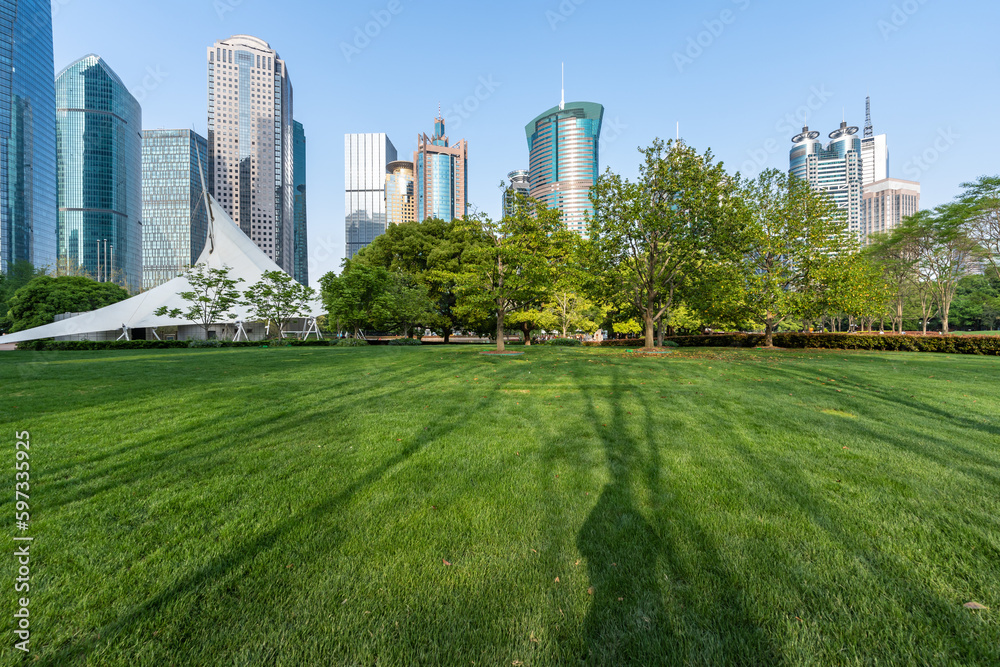 green lawn in shanghai city park