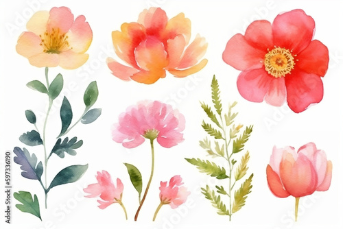cute Mother s Day watercolor flower collection on white background with margins  Generative AI