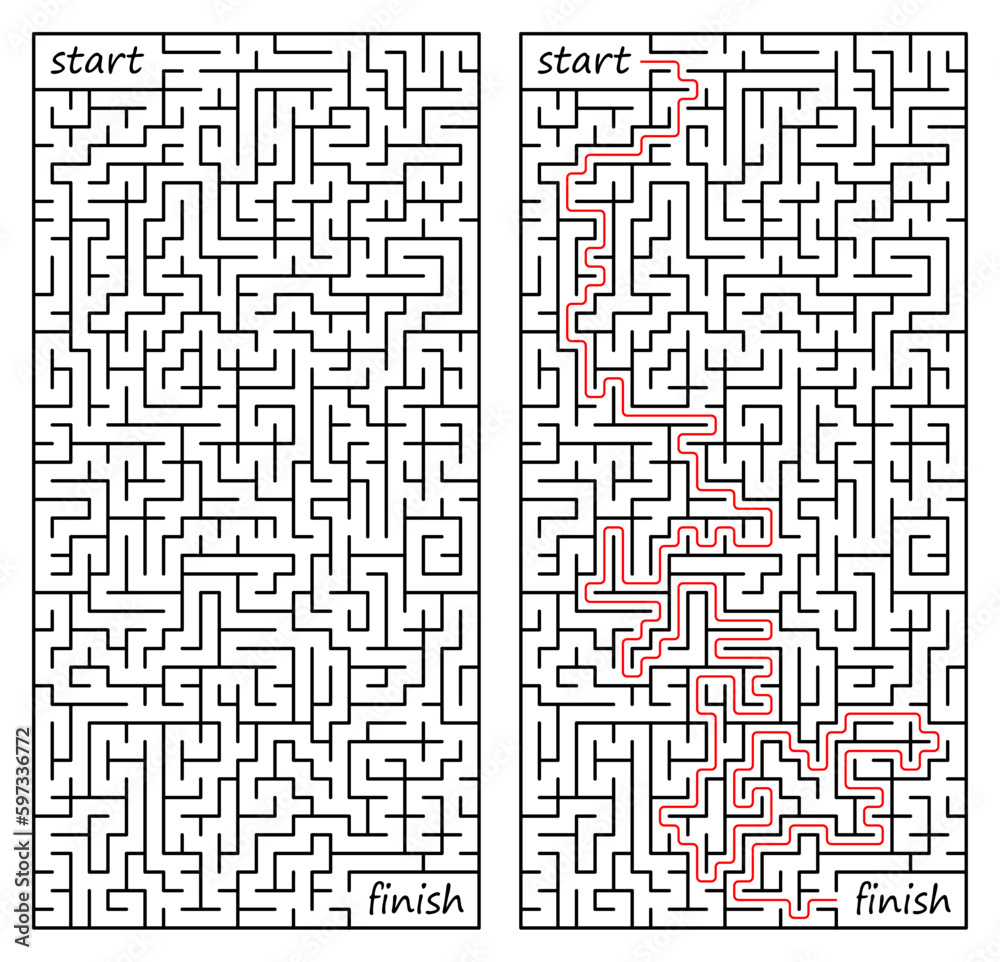 Vector maze template. Blank black and white geometrical labyrinth isolated on white background. Preschool printable educational activity or game sample Vector maze template. Blank black and white geometrical labyrinth isolated on white background. Preschool printable educational activity or game sample