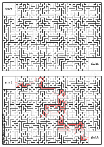 Vector maze template. Blank black and white geometrical labyrinth isolated on white background. Preschool printable educational activity or game sample