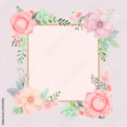 Pastel pink spring flower frame, Birthday, Mother's Day, Generative AI